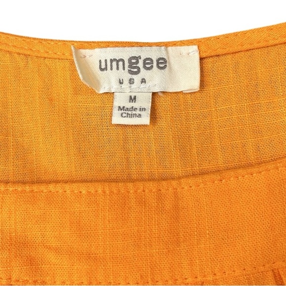 Umgee Linen Blend Raw Hem Square Neck Loose Fit Top Tangerine Size Medium - Picture 3 of 13